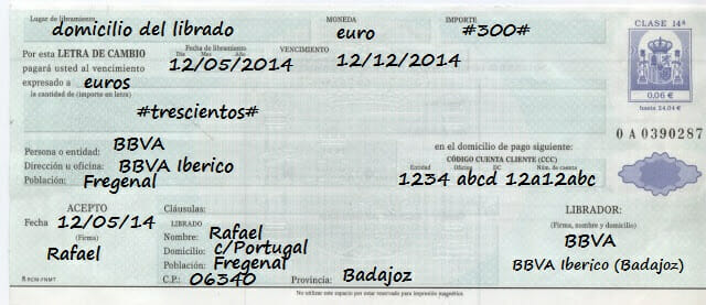 Ejemplo 1 de Letra de Cambio